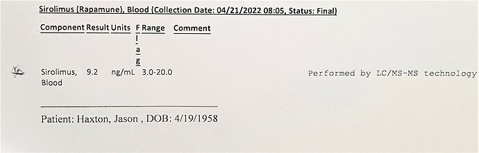 Rapamycin - Sirolimus test 32 hours after ingestion