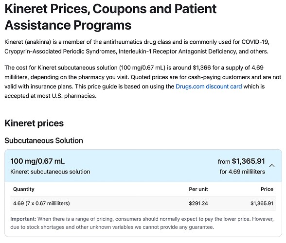 AnakinraPricing